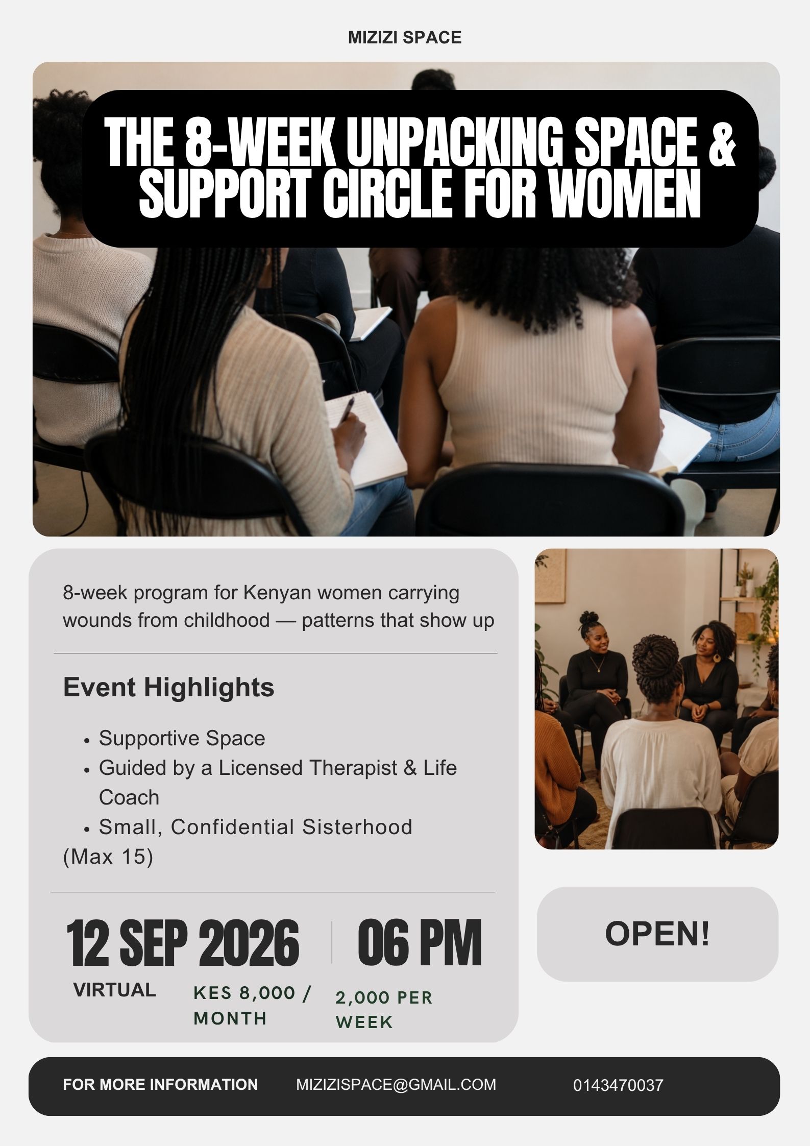 Poster for Mizizi Space: 8-Week Group Support & Healing Circle (Cohort 1)